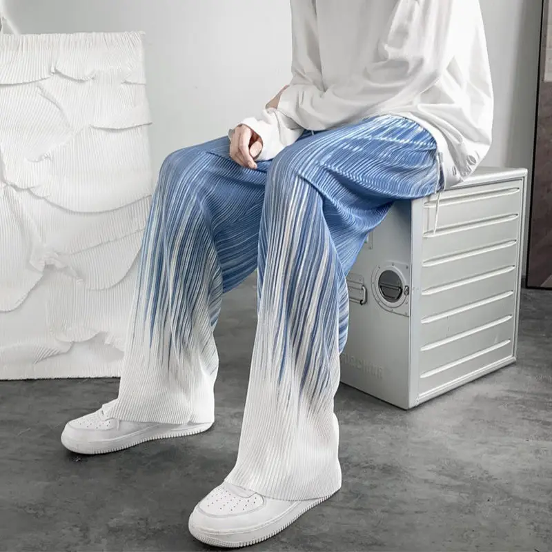 Summer Silk Pleated Man Casual Pants Harajuku Wide Leg Oversize Pants Streetwear Vintage Y2k Pants Clothes Trousers  2022 New