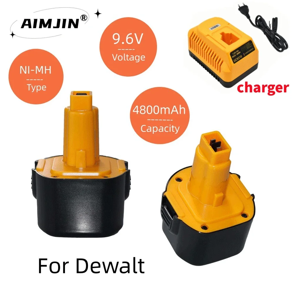 9.6V Ni-MH 4800mAh Replacement Battery Compatible for Dewalt with DE9061 DE9062 DW9061 DW9062 DE9036 DW911 DW921 With charger