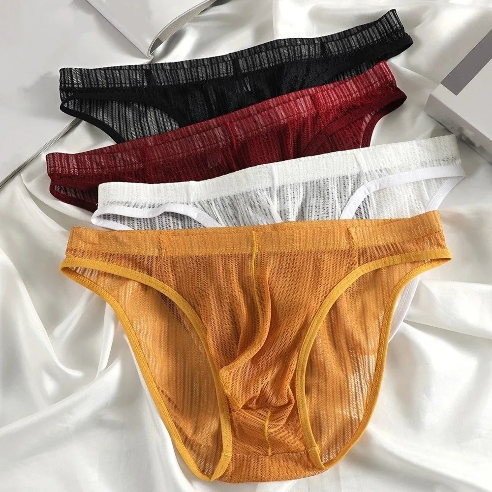 

Underpants Lingerie Men's Triangle Panties Mid Waist Breathable Men Thin Briefs Mesh Large Size Underwear for Men Gifts