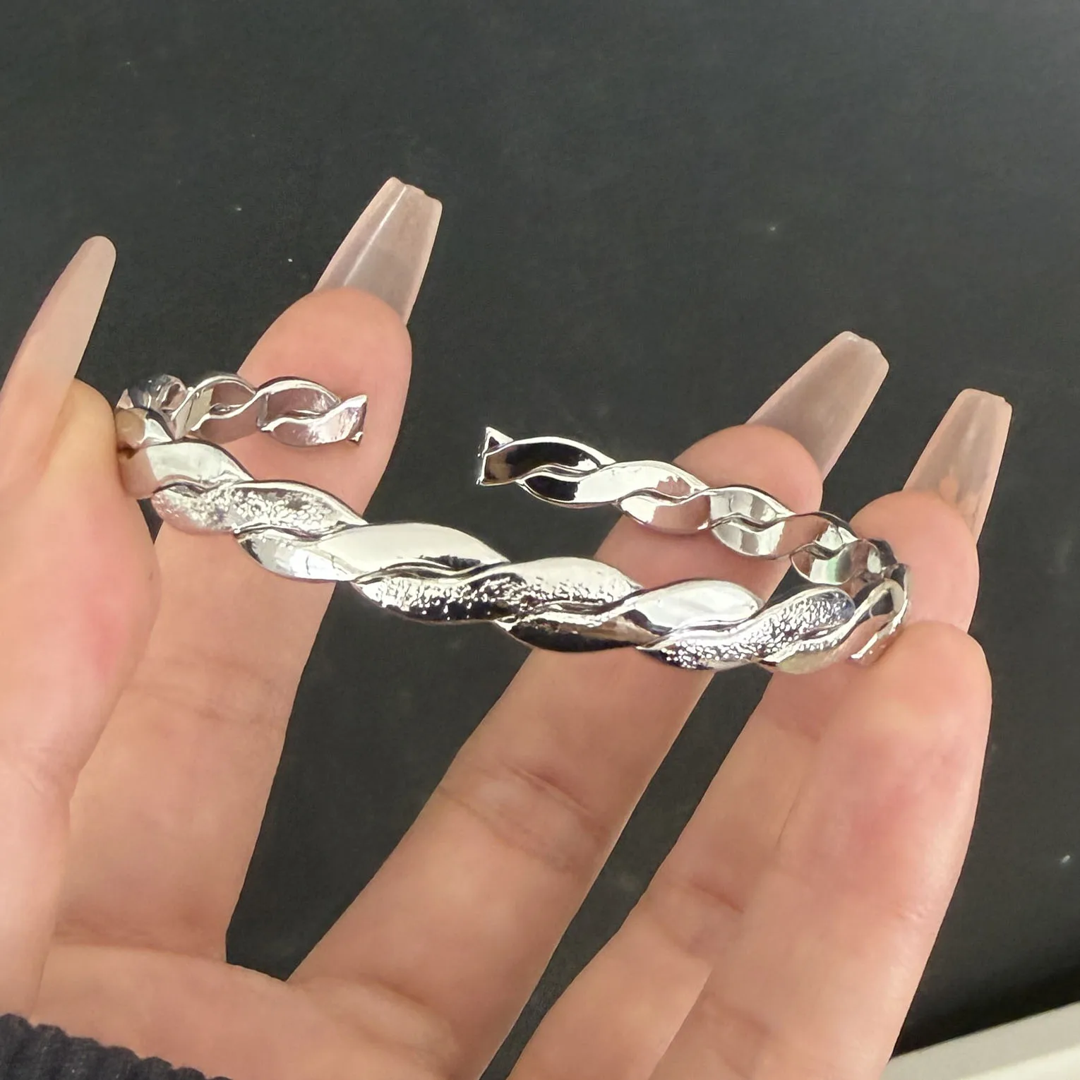 100% Solid 925 Sterling Silver Retro Bracelet for Women Men Vintage Handmade Wave Line Simple Bracelet Birthday Gift