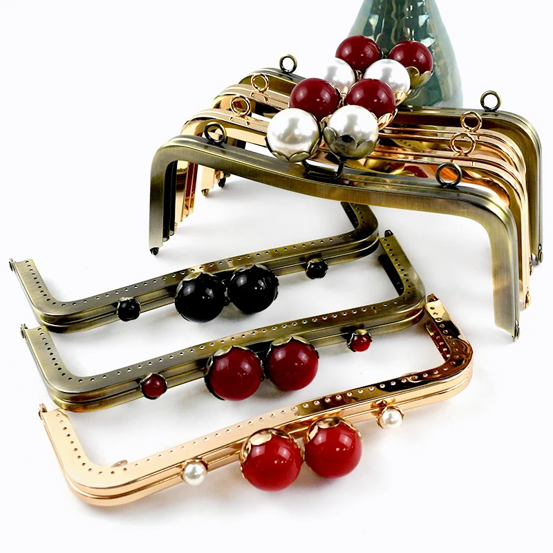 

1Pc/2Pcs 20cm Metal Purse Frame Kiss Clasp Retro Pearl Handle Bracket Lock Buckle Bag Hardware Clutch Carabiner Clips Fastener