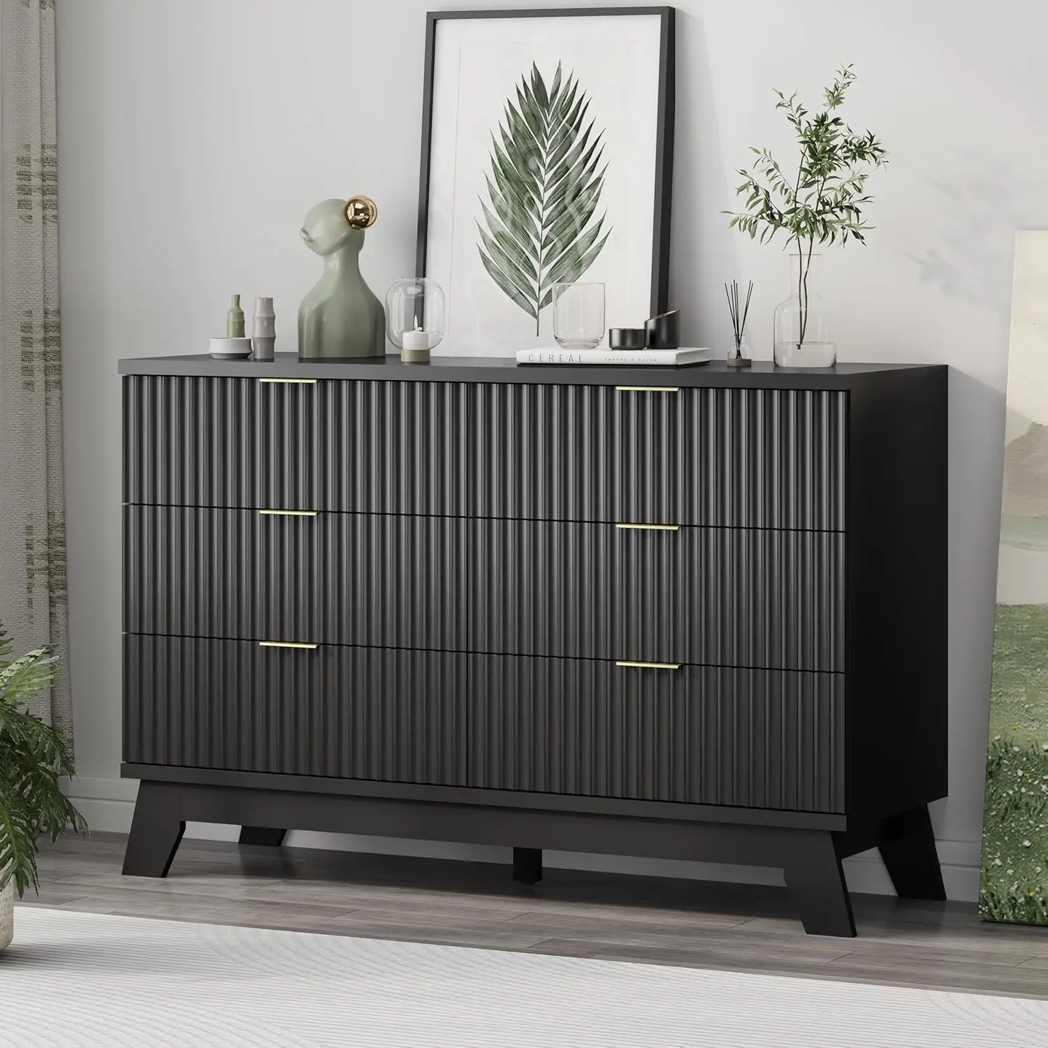 Fluted Dresser For Bedroom With 6 Drawers, 48