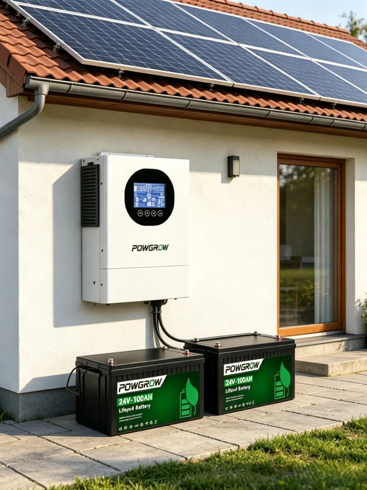 POWGROW 6,5KW Netzunabhängiger Solar-Hybrid-Wechselrichter 48V Reiner Sinus-Wechselrichter 120A MPPT Solar-Laderegler Unterstützt Parallelschaltung Mit WIFI-Monitor