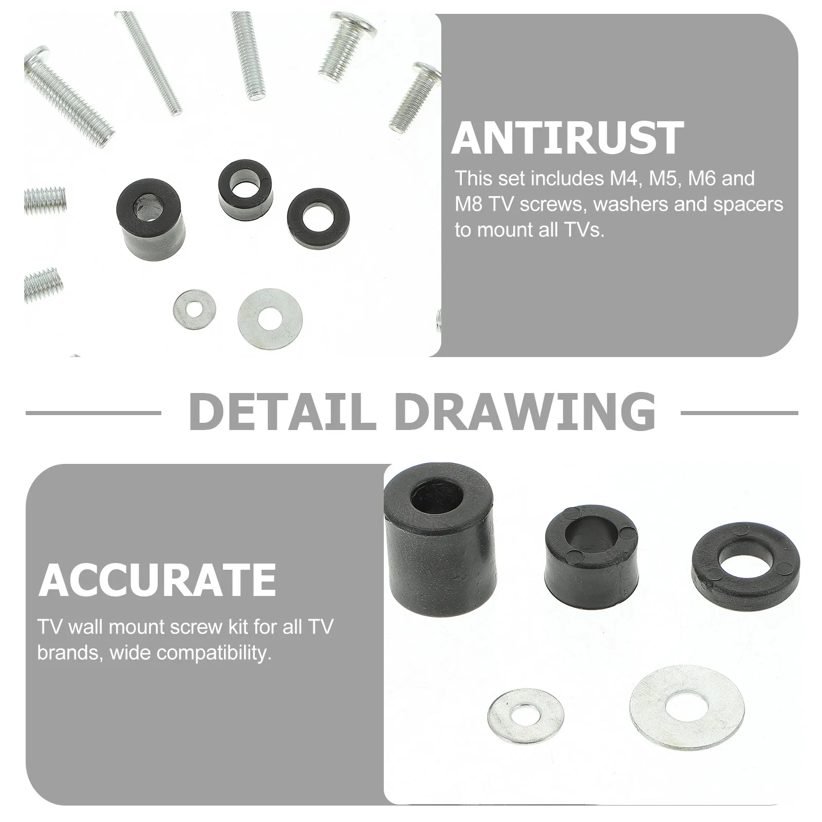 1Set TV Mount Screws Kit M5 M6 M8 Washers Heightening Pads for TV Wall Mount Installation Easy Setup Heavy Duty Long Term Use