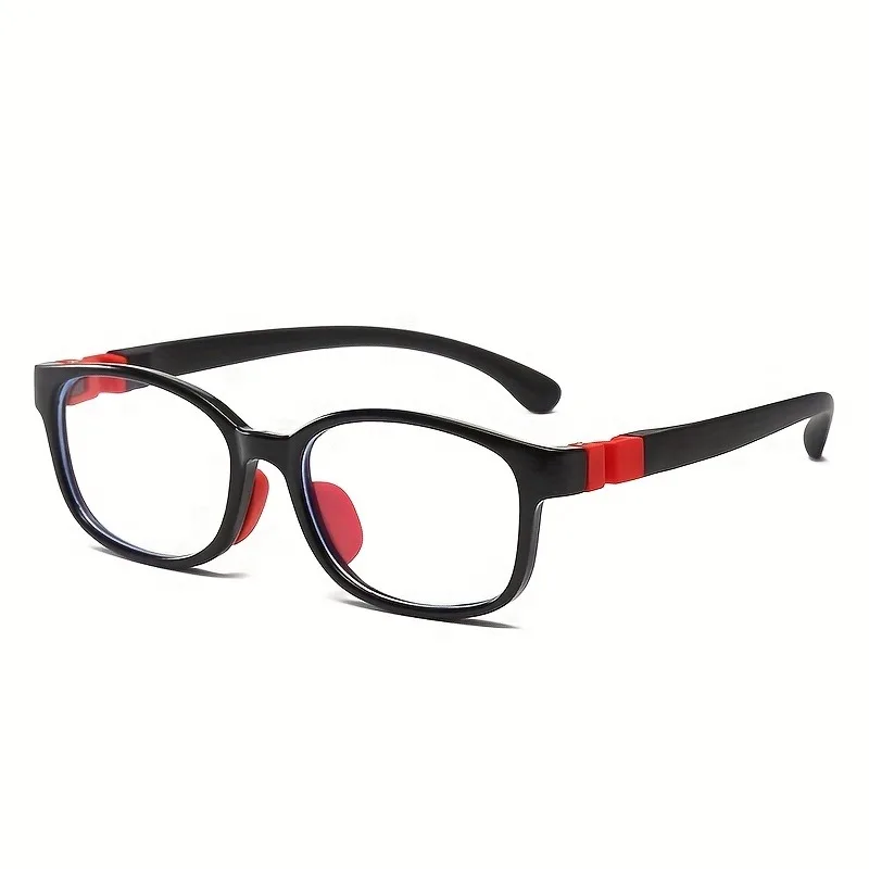 1Pair New Unisex Square Silicone+PC Plain Glasses, Retro Zero‑Power Decor Eyewear, Super‑Light Comfortable To Wear