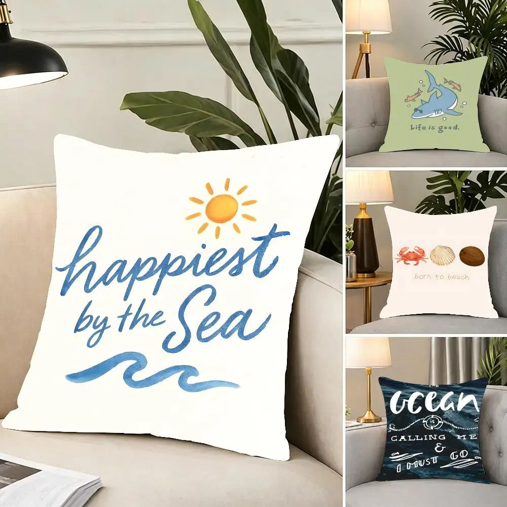 Theme Nature Ocean Element Cushion Cover Portable floor cushion for travel Yoga Minimalist text 2way tricot