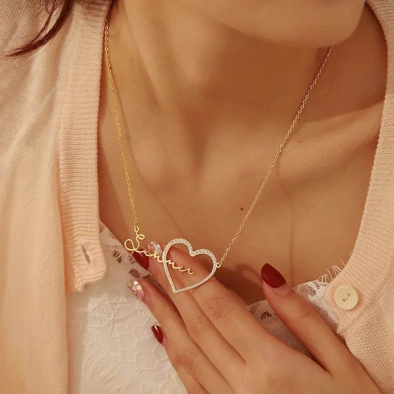 

LOVE&NAME Personalized Customized Name Stainless Steel Necklace for Women Love Gem Gold Plated Clavicle Chain Gift Dropshipping
