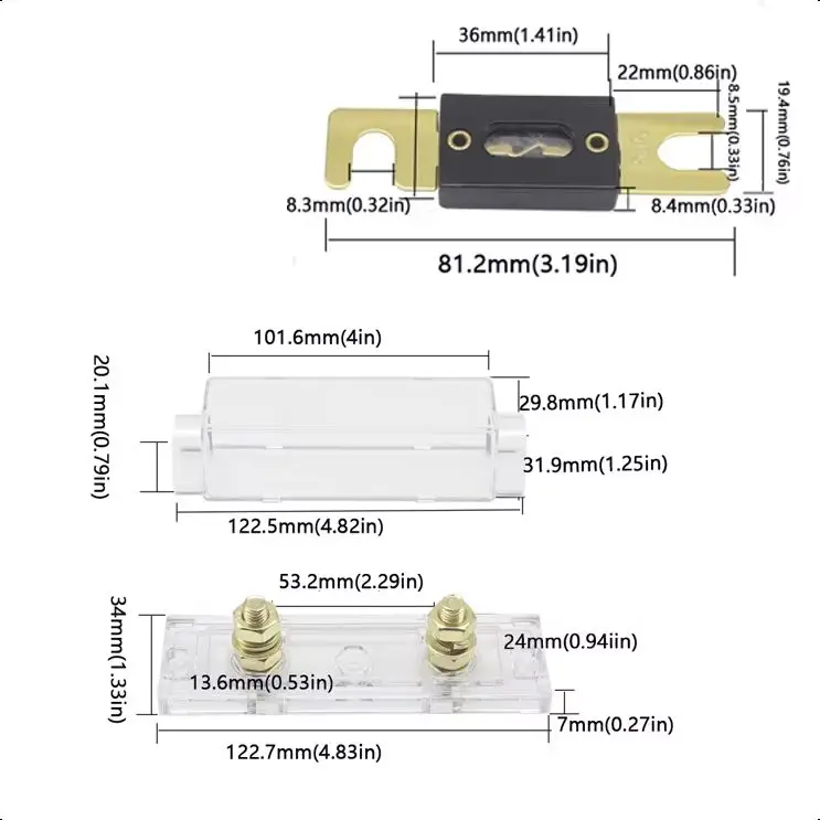 【1Set】 ANL Fuse 60 80 100 120 275 300 400 450A 500 ANS Fuse Holder Bolt-on Fuse Automotive Fuse