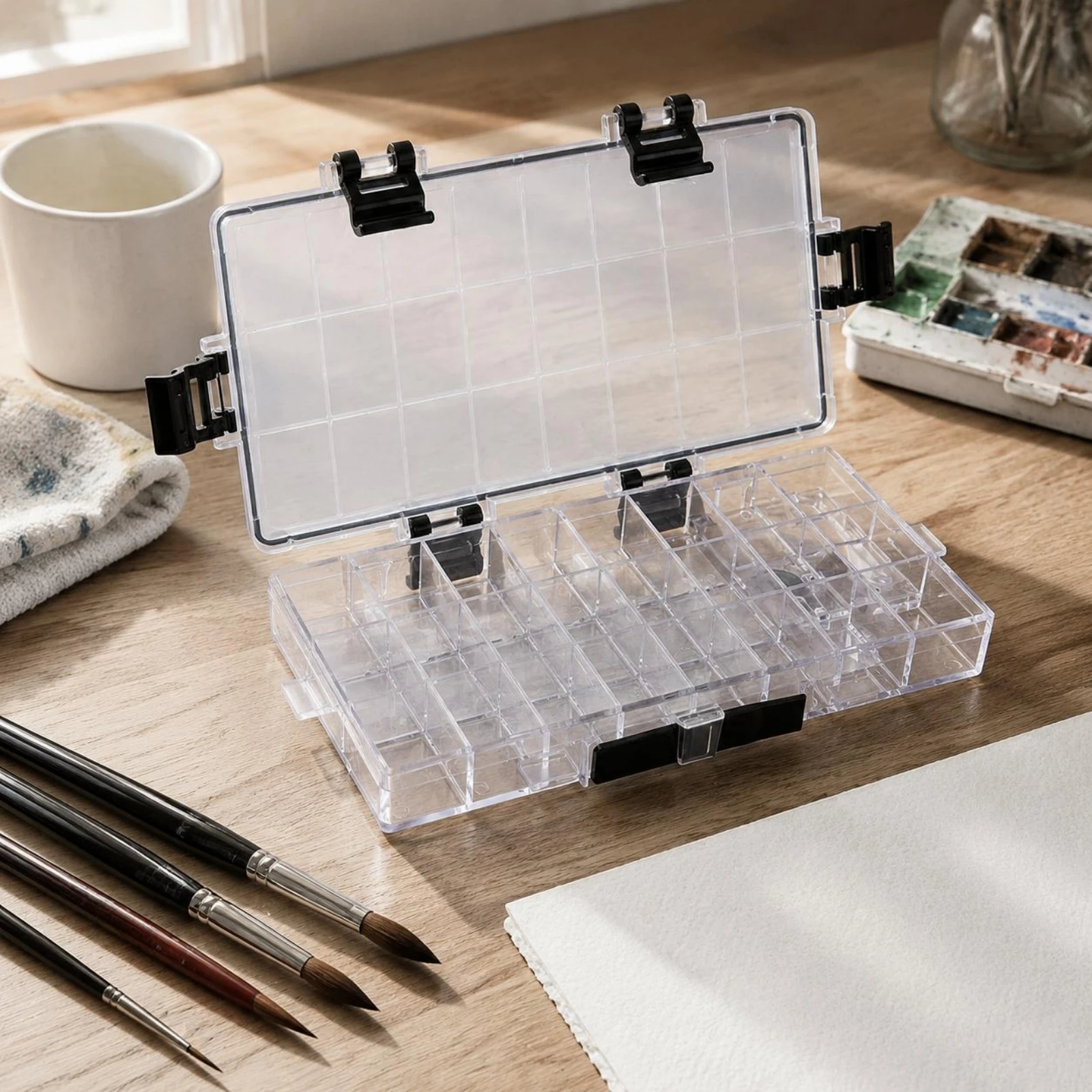 Watercolor Paint Box Locking Clips Sealed Watercolor Box Paint Case with Lid Slimline Art Supply Portable