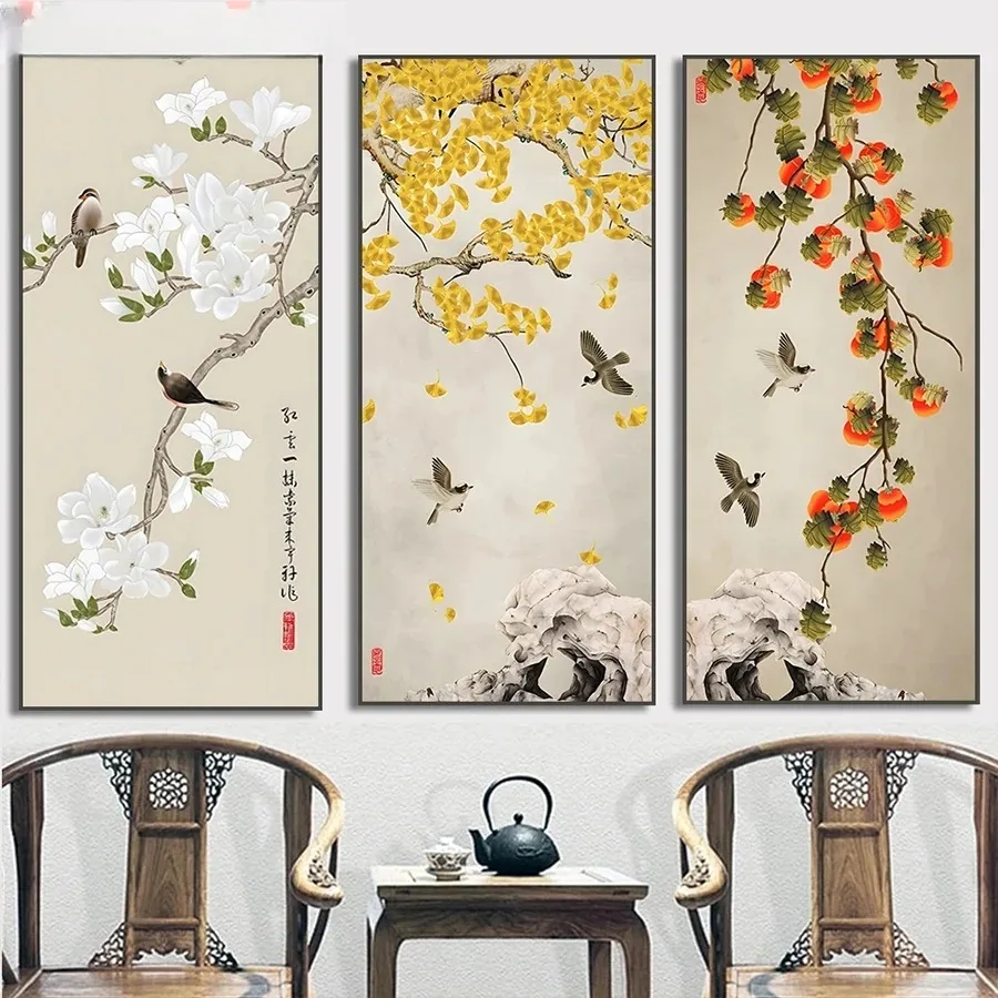 Diy Chinese Traditional Style Diamond Painting Plum Blossom Bird Ginkgo Cross Stitch Embroidery Large Diamond Mosaic Home Decor