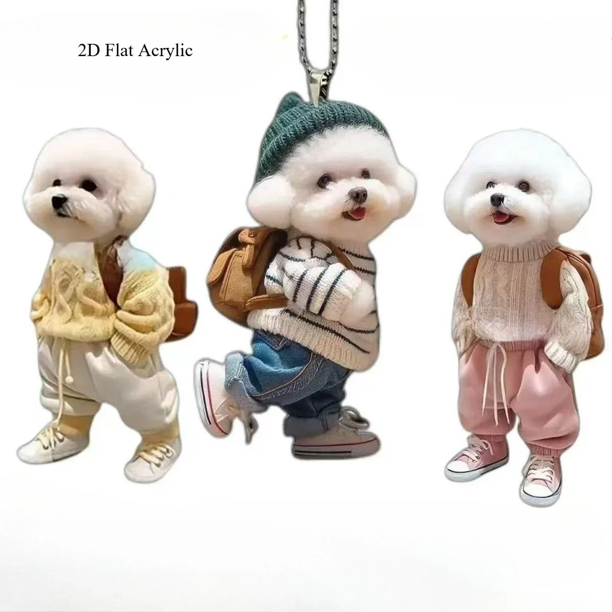 2D Acrylic Puppy Keychain Creative Cute Teddy Dog Pendant Backpack Car Hanging Ornament Keyring Decor Gift Accessories