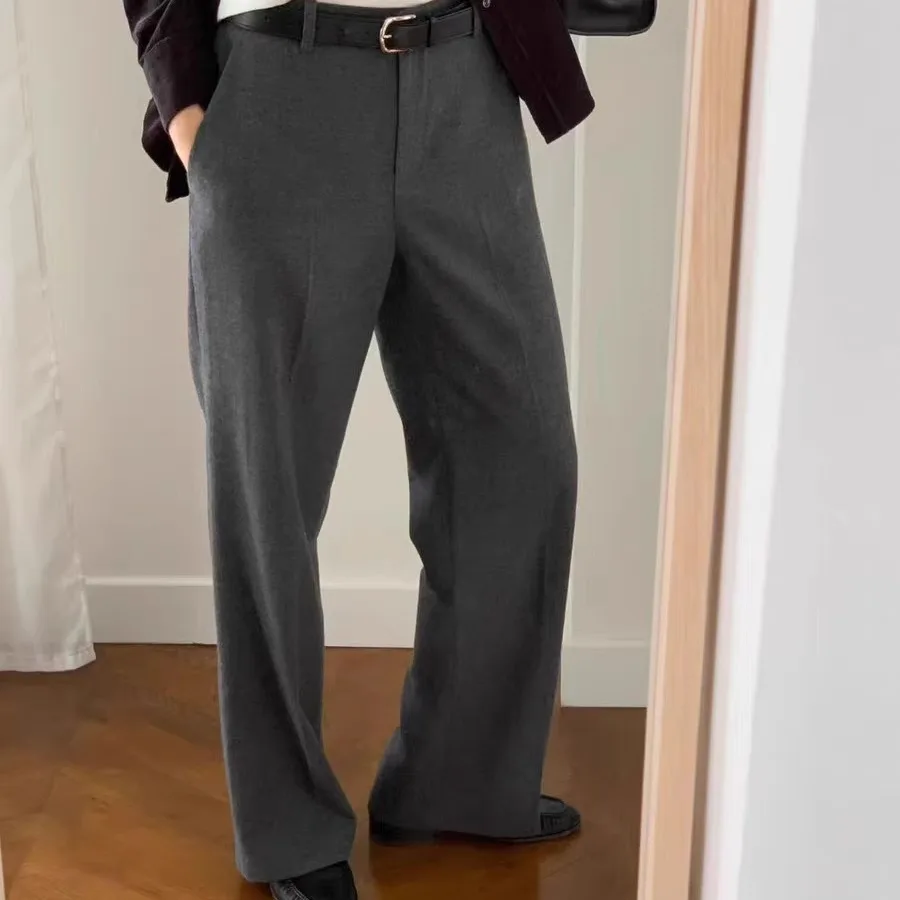 

Ounce Color High Waist Slim Straight Leg Woolen Suit Pants Long Commuter Versatile Women's High Waist Straight Leg Trou...