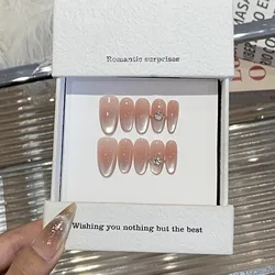 10Pcs Handmade Press on Nails Artificial Full Cover Nude Colour Gradual Change Blush Almond False Nails Manicure Nail Tips Art