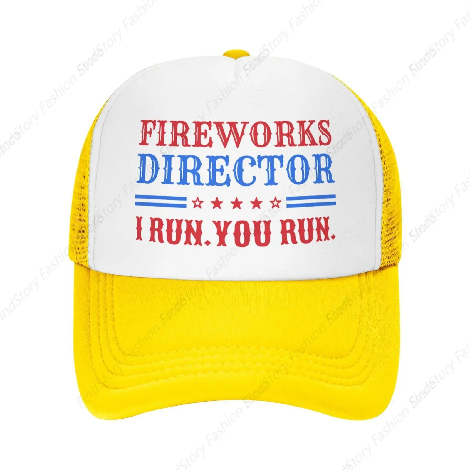 Fireworks Director I Run You Run Baseball Cap for Men Women Trucker Mesh Hat Adjustable Sports Breathable Fashion Daily Travel