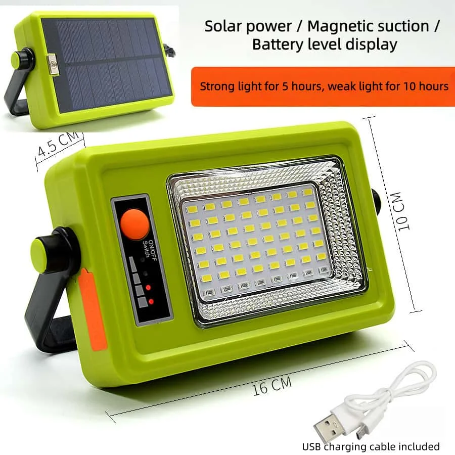 Outdoor Solar Powered LED Work Light Multi-function Portable Handle Strong Magnet For Home Emergency Camping High Luminosity