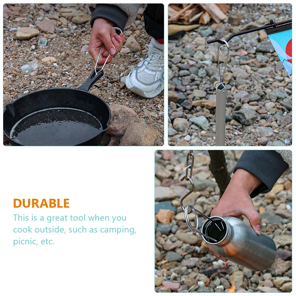 

2pcs Stainless Steel Cup Hook Bottle Hanger Fish Cooking Pot Hook for Camping Fishing Outdoor Survival Double