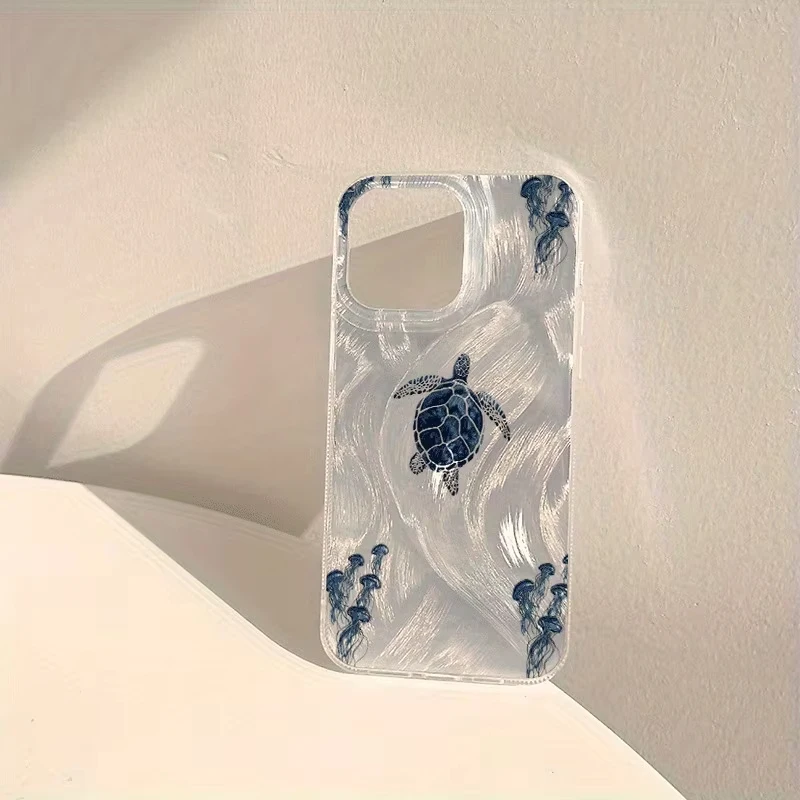 Funda de teléfono con diseño de medusas y tortuga marina para iPhone 16 15 14 Pro Max 13 12 11 XS X XR 16e 7 8 Plus SE2022 cubierta de parachoques a prueba de golpes