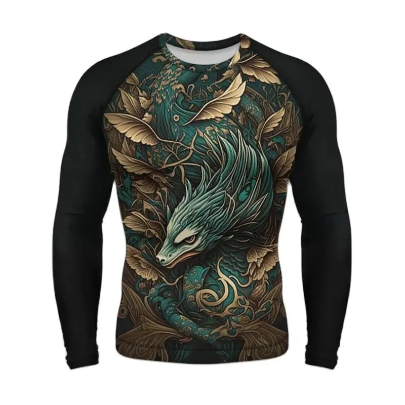 Men Long Sleeved Chinese Dragon Round Neck Cartoon 3D Harajuku Printed Fashionable And Personalized Oversized Loose T-shirt Top