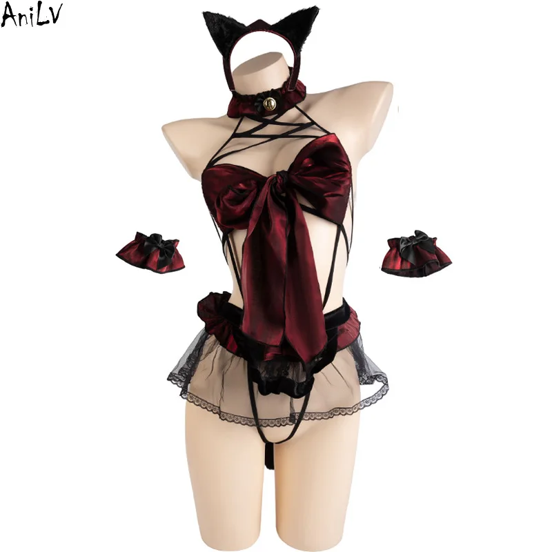 

AniLV вампирский кот с бантом, сексуальное женское белье, хвост, Хэллоуин, ночь, ролевые игры, женские искушения, пижамы, эротические костюмы