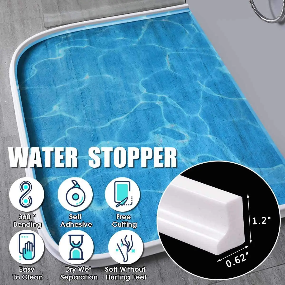 Tapón de agua plegable para baño, bloqueador de agua de silicona, separación de ropa seca y húmeda, tira impermeable, umbral de ducha
