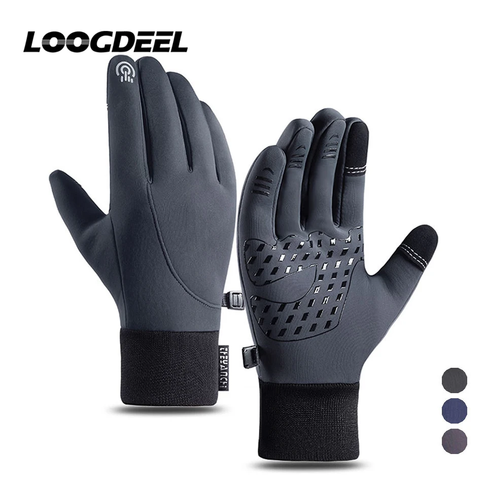 

LOOGDEEL Skiing Gloves Outdoor Sports Warmth Full Finger Waterproof Snowboard Snow Ski Cold Windproof Riding Running Gloves Men