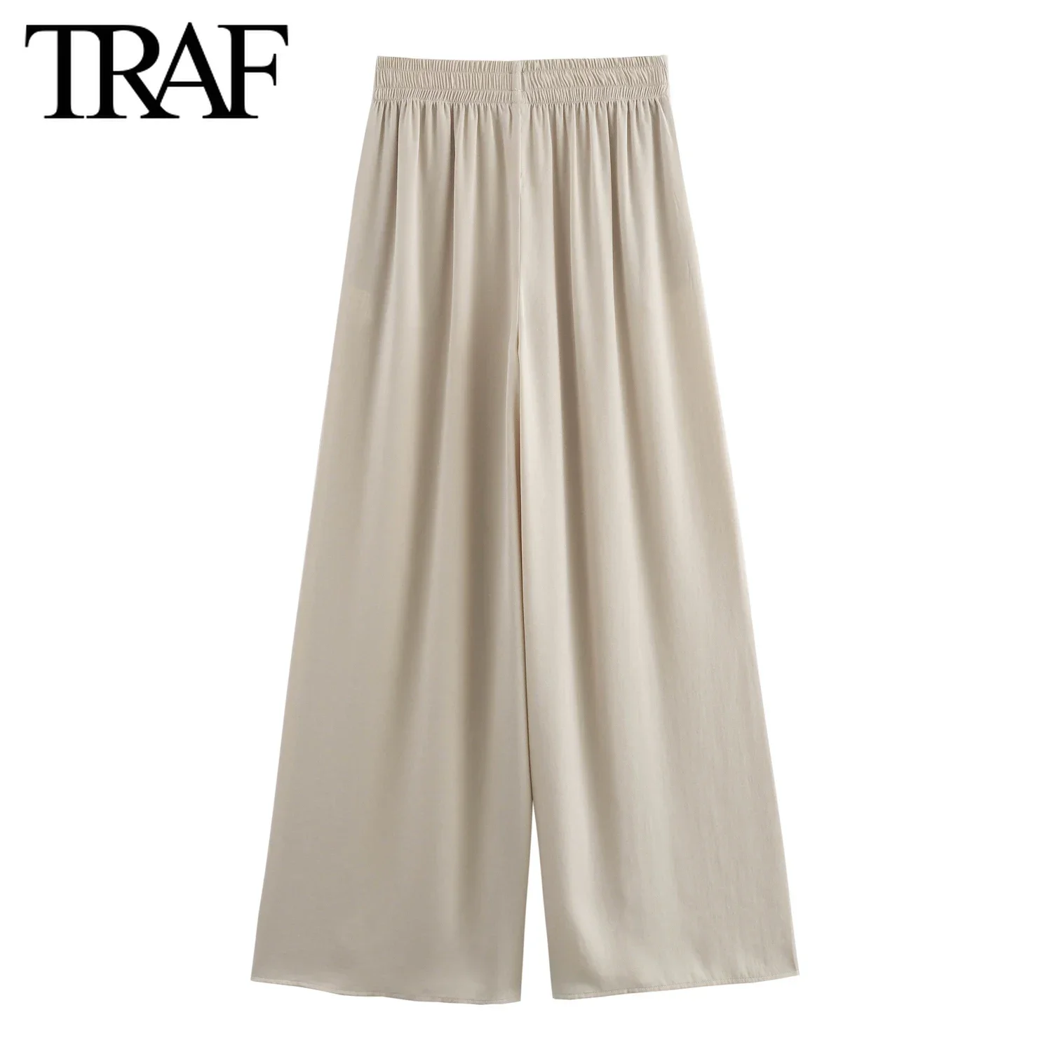 TRAF moda donna primavera estate nuovi pantaloni tinta unita Chic donna elastico in vita pantaloni a gambe larghe Mujer