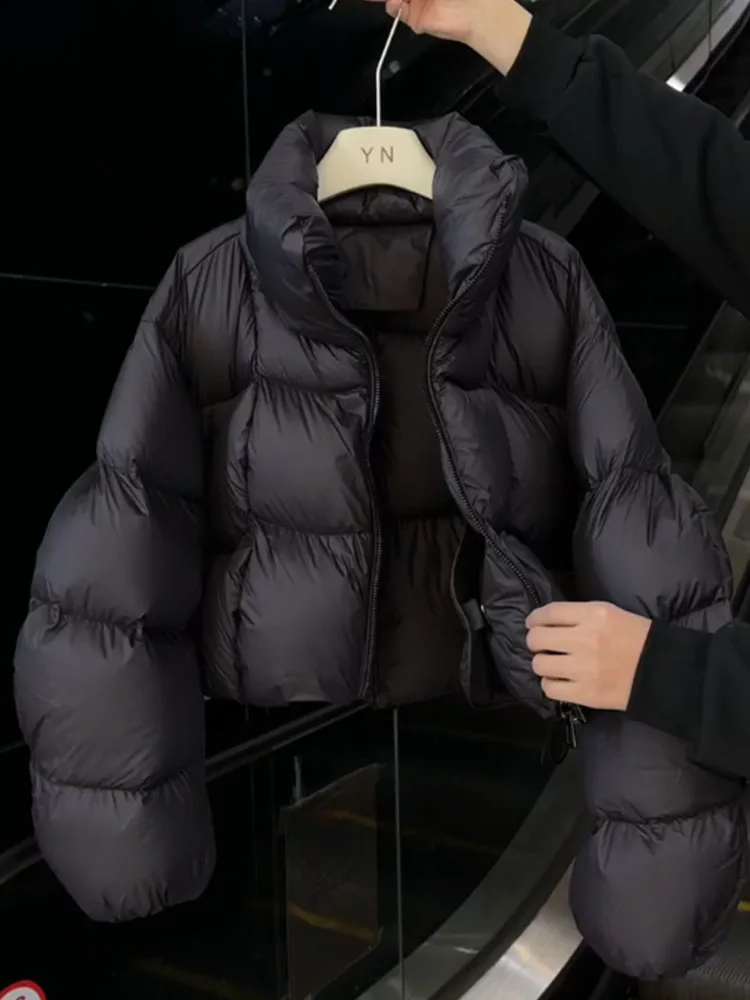 Kurtka puchowa damska zimowa ocieplana biała koreańska ciepła odzież wierzchnia do dojazdów do pracy włókno poliestrowe