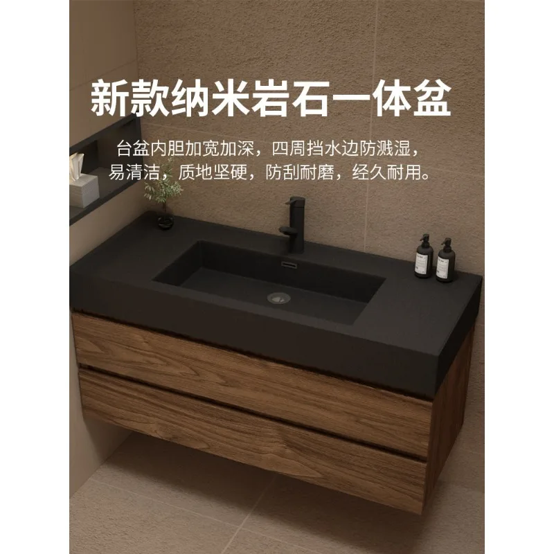 Black Walnut Bathroom Cabinet Combination Bathroom Washbasin Sink Rock Integrated Washbasin Sanitary Ware French Style