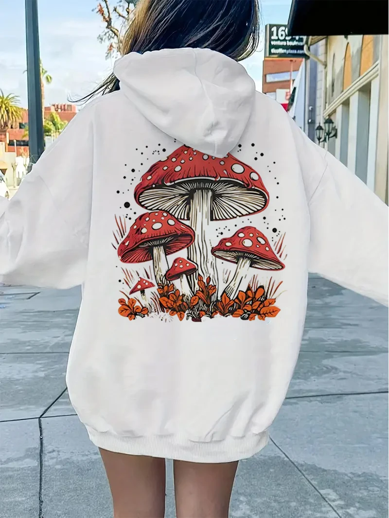 New Mushroom Printed Women\'s Hoodies Women\'s Casual Clothing Y2K Vacation Women\'s Autumn and Winter Hoodie Women\'s Clothing