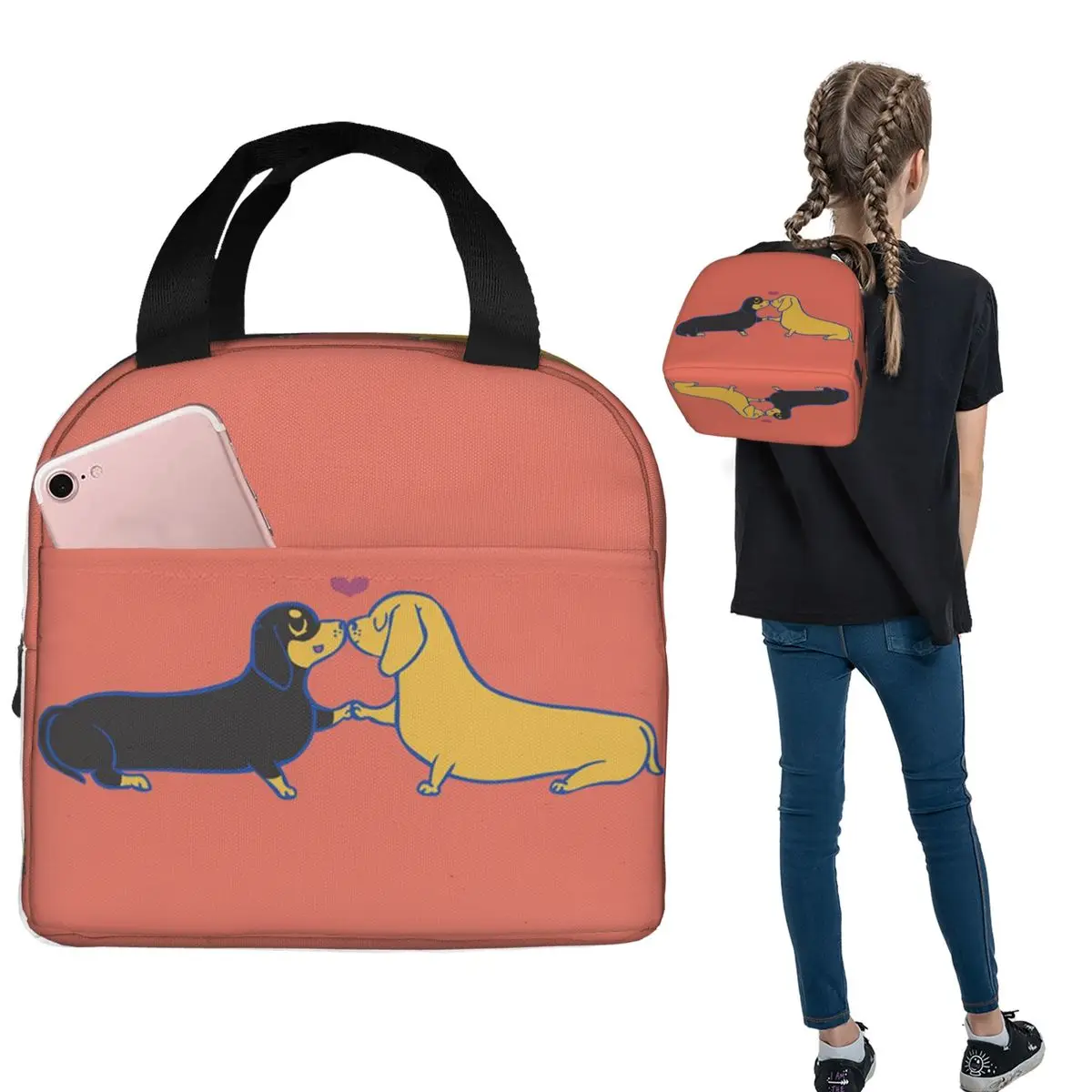 

Kawaii такса собаки сумки для обеда изолированная коробка для бенто портативная сумка для обеда многоразовые сумки для пикника для женщин и девочек офис