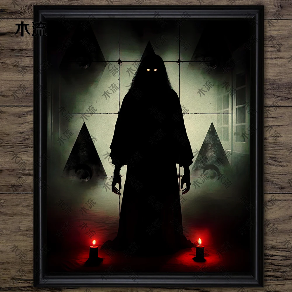 The Scary Witch In The Shadows,Vintage Wall Art Canvas Painting,Dark Witchcraft Pagan Art, Poster And Print, Home Decor Unframed