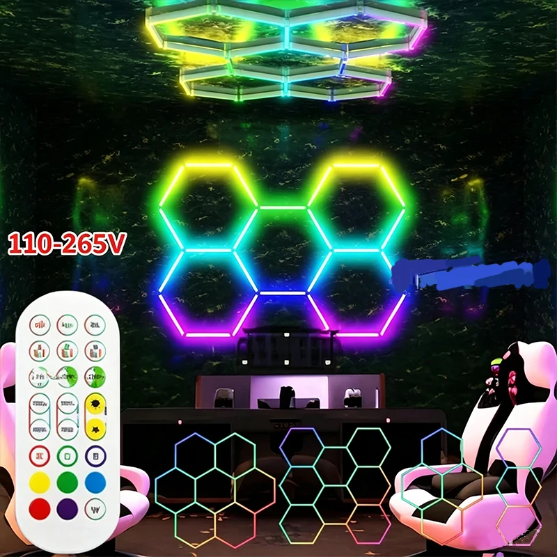 110-265V RGB Hexagon Lights DIY Modular Design Music Reactive LED Wall Panels For Bedroom Living Room Party Atmosphere Lighting