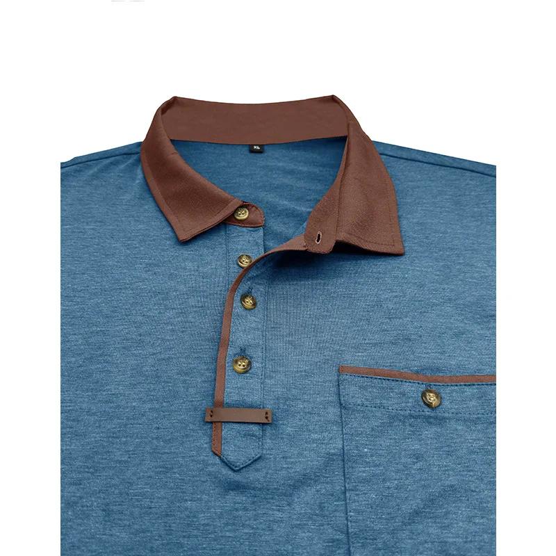 Langarm-Poloshirt für Herren, lässig, schmale Passform, Henley-Kragen, T-Shirt mit Tasche, Smart Blend Tops – Detail 6