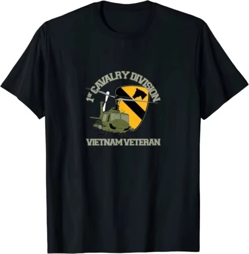 Fashion 1st Cavalry Division Vietnam Veteran UH1 Gunship Veteran Day T-Shirt High-quality Crew-neck Short-sleeved Men's T-shirt