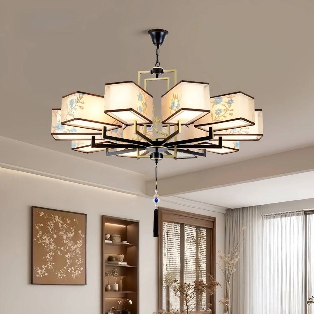 Contemporary Oriental Floral Multi Light Chandelier for Living Room Villa Dining Hall Elegant Traditional Zen Home InteriorDecor