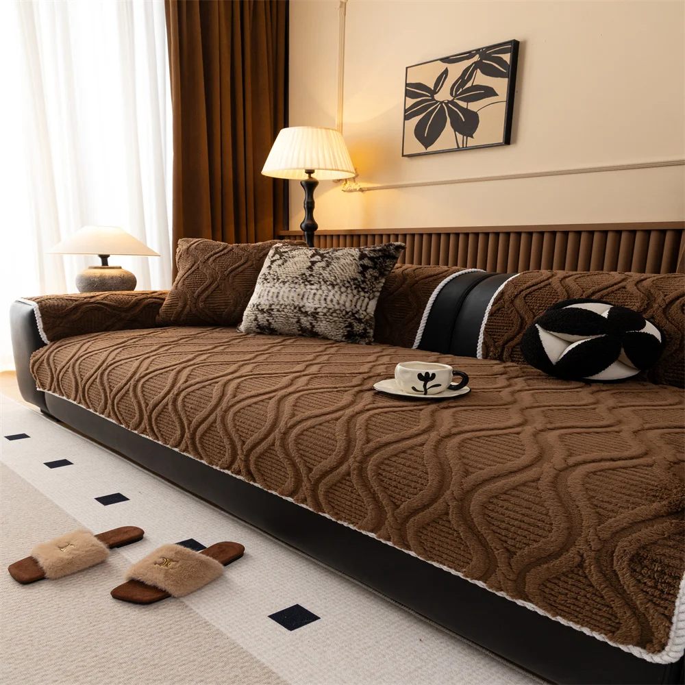 Autumn and Winter New High-level Sofa Cushion Winter Thickened Plush Cushion Non-slip Sofa Cover Cloth Towel