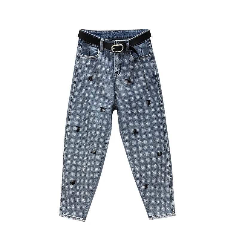 Imagem -05 - Calças de Brim Baggy Mulheres Primavera Verão Novo Pesado Quente Perfuração Bordado Carta Jeans Feminino Streetwear Harem Calças Baggy