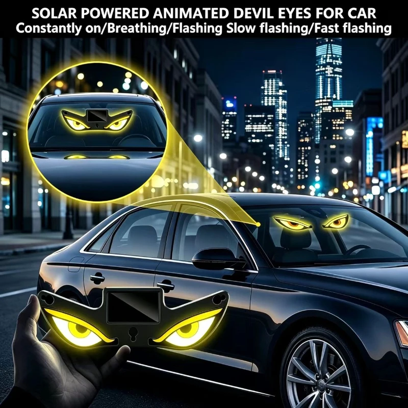 Car Solar Car Devil Eye Lights,Car Windscreen and Rear Window LED Devil Eye,USB Plug Push Button Dynamic Devil Eye Car Lights