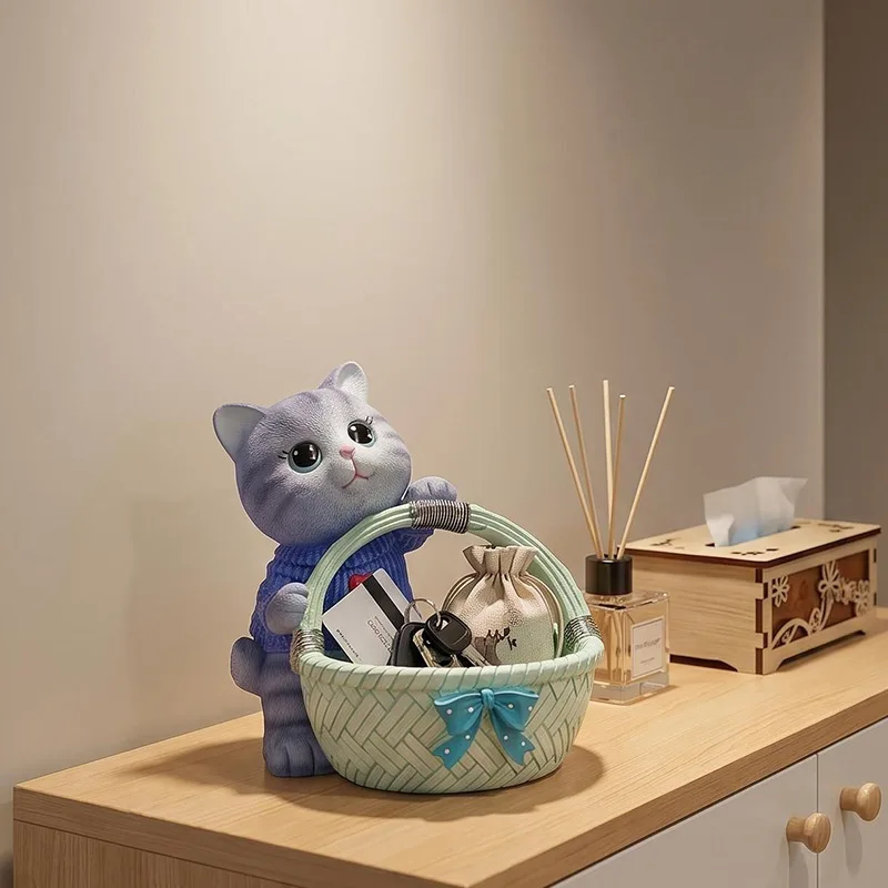 Cat Resin Storage Figurine, Creative Household Supply, Minimalist Desktop Basket for Small Sundries, Cartoon Decor