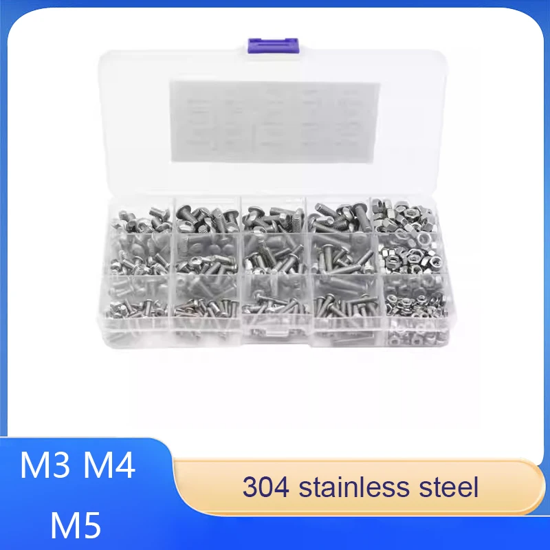 

434pcs Stainless Steel Pan Head Hex Socket Screws in Box M3 M4 M5 X 8/12/16/20 Suitable for Machinery, Automotive, and DIY