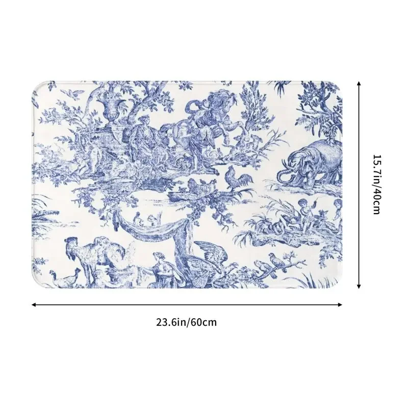 Navy Blue Toile De Jouy Doormat Non-Slip Bathroom Kitchen Mat Garden Garage Door Floor Entrance Carpet Rug