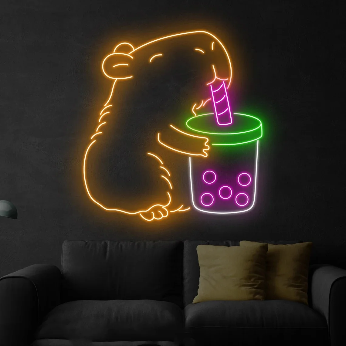 Imagem -03 - Leite Chá Neon Sinal para Wall Art Decor Sinal de Néon para Loja Capivara Leite Chá