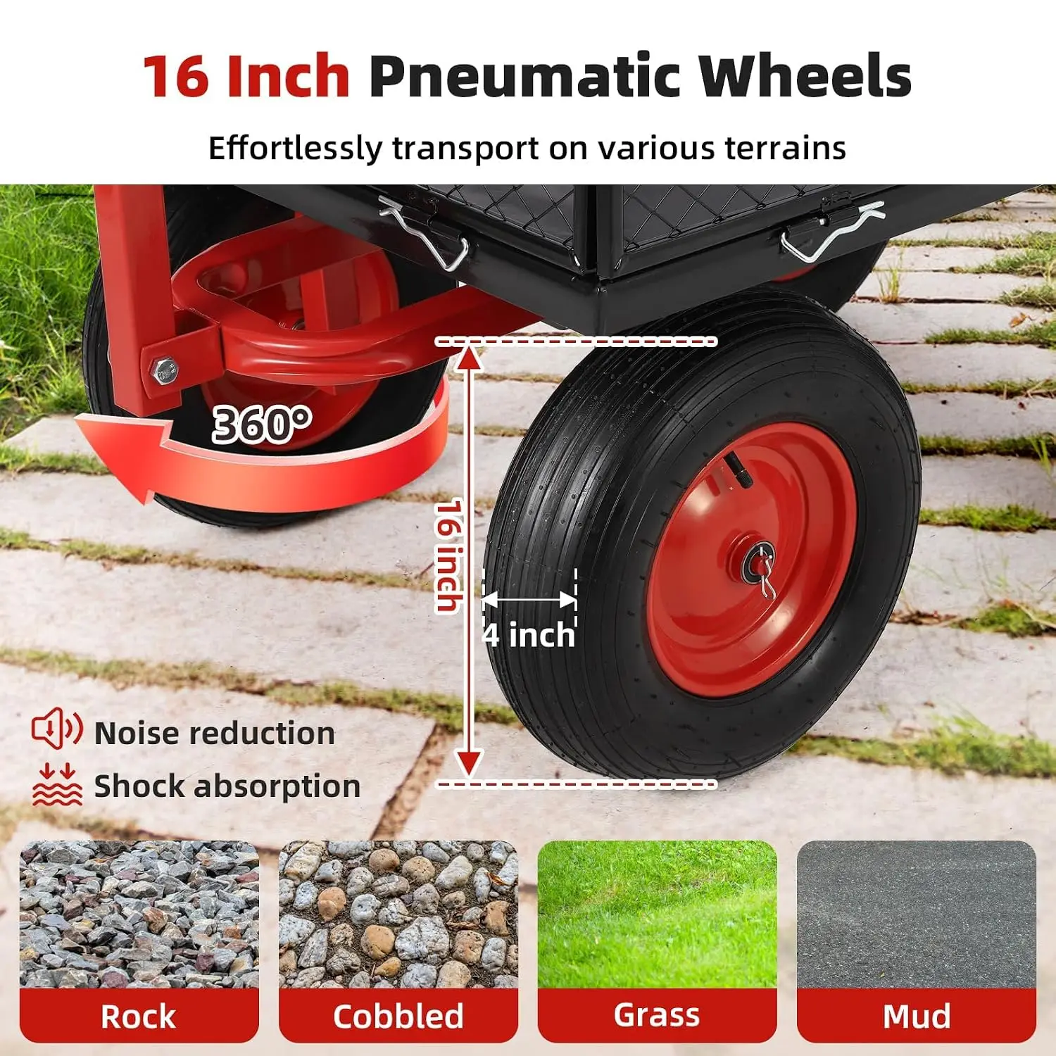 Heavy-Duty Metal Garden Dump Cart, 1440lbs Steel Mesh Wagon, Push Pull 180° Handle & 16in Wheel for Garden Yard, Customized