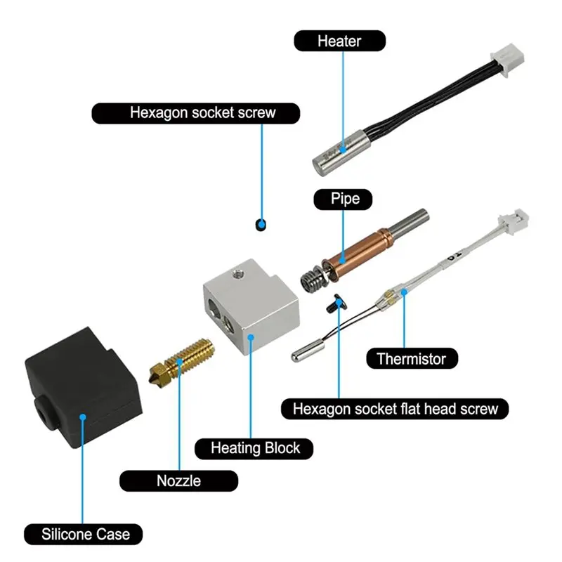 [HOT!】 For Anycubic For Kobra 3/3 V2 Combo Compatible Hotend Extruder Kit- Includes 5 Brass Nozzles& 2 Silicone Socks For Kobra