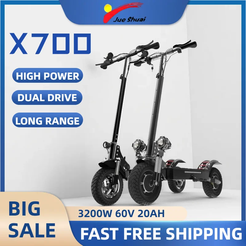 

60V 3200W Dual Motor Electric Scooter 20Ah Battery 75KM Range 10Inch Off-Road Tire High Speed Escooter for Adult Dual Suspension