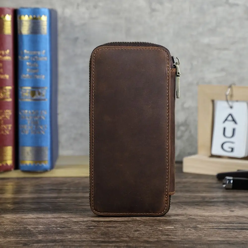 Handmade Leather Genuine Leather Pencil Case 4 Slots Design Crazy Horse Leather Pen Case Vintage Style Pencil Bag