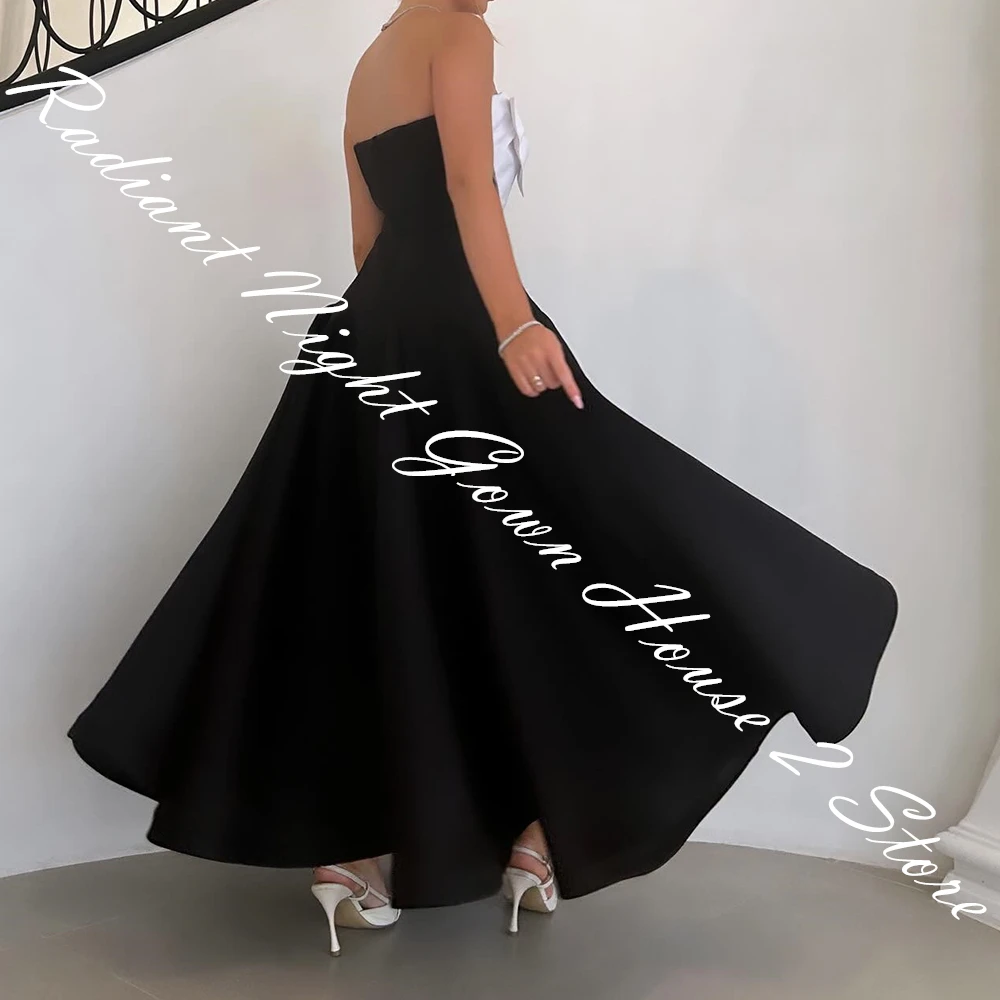 Customized Jersey A-Line Bow Evening Dress Strapless Sleeveless Floor Length Photo Color High Quality Vestidos de fiesta