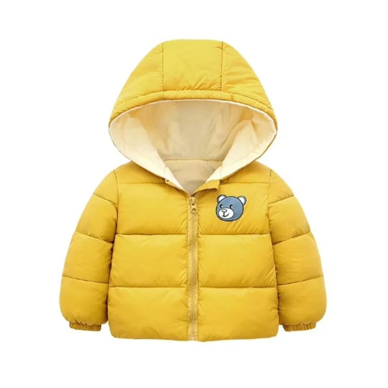 2022 Autumn Winter New Baby Girl Boy Outerwear Hooded Warm Down Jackets Solid Toddler Cotton Clothing Cartoon Bear Print Coats