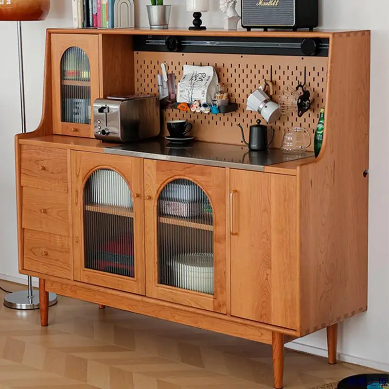 Nordic solid wood sideboard home living room multi-functional wall-walled tea dining room log Japanese storage