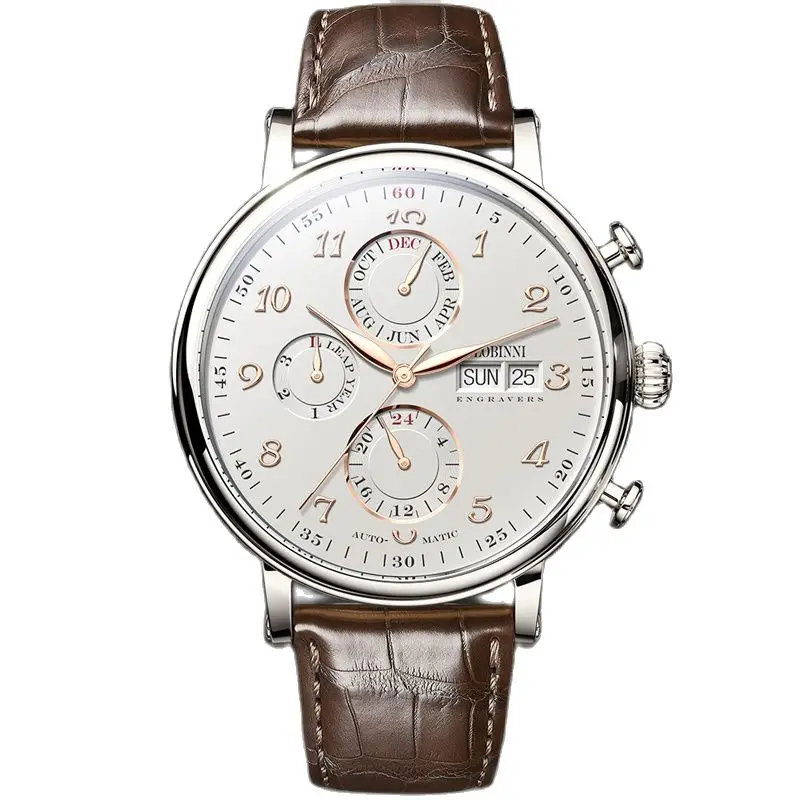 Mannen Horloges Zwitserland Lobinni Luxe Merk Perpetual Kalender Multifunctionele Meeuw Automatische Mechanische Sapphire L13019-6